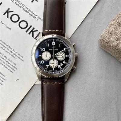 Replica Navitimer Japan Quartz Chronograph Mens Watch Black Dial Leather Strap C69