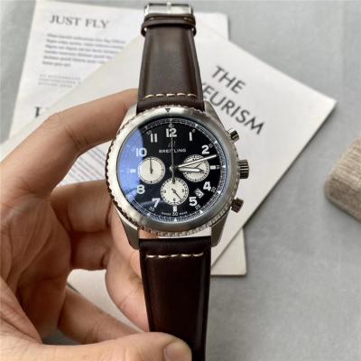 Replica Navitimer Japan Quartz Chronograph Mens Watch Black Dial Leather Strap C69