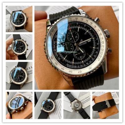 Replica Navitimer Japan Quartz Chronograph Mens Watch Black Dial Rubber Strap C86