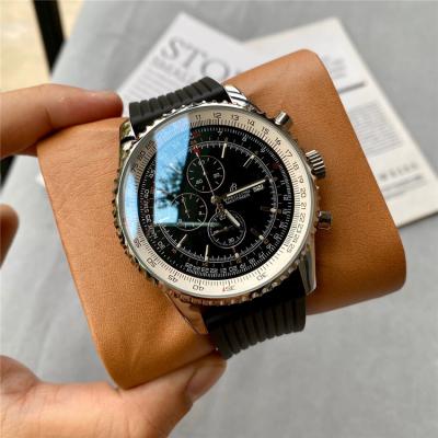 Replica Navitimer Japan Quartz Chronograph Mens Watch Black Dial Rubber Strap C86