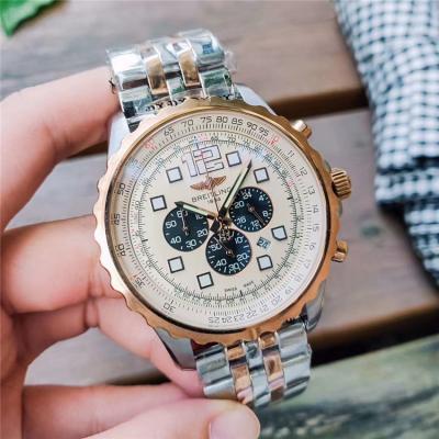 Replica Navitimer Japan Quartz Chronograph Mens Watch White Dial Two Tone Rose Gold C102