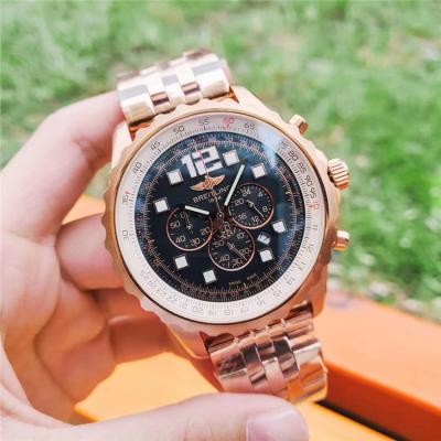 Replica Navitimer Japan Quartz Chronograph Mens Watch Black Dial Jubilee Bracelet Rose Gold C103