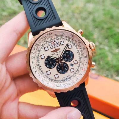 Replica Navitimer Japan Quartz Chronograph Mens Watch Black Dial Jubilee Bracelet Rose Gold C103