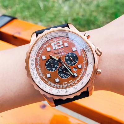 Replica Navitimer Japan Quartz Chronograph Mens Watch Black Dial Jubilee Bracelet Rose Gold C103