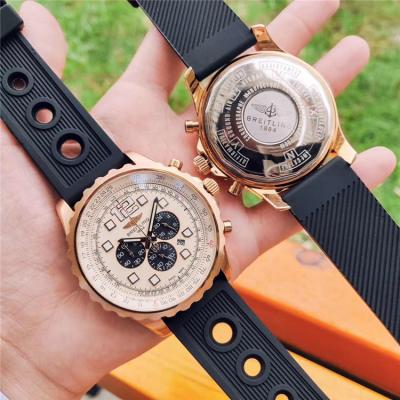 Replica Navitimer Japan Quartz Chronograph Mens Watch Black Dial Jubilee Bracelet Rose Gold C103