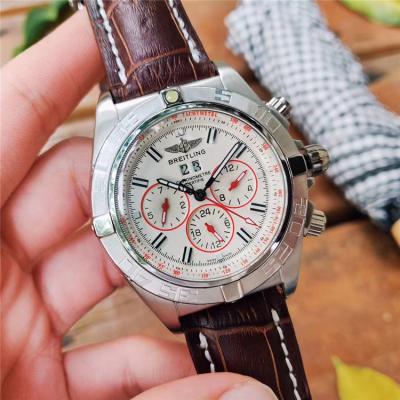 Replica Chronomat Japan Quartz Chronograph Mens Watch White Dial Leather Strap C106