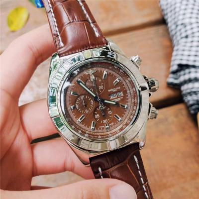 Replica Chronomat Japan Quartz Chronograph Mens Watch Brown Dial Rubber Strap C108