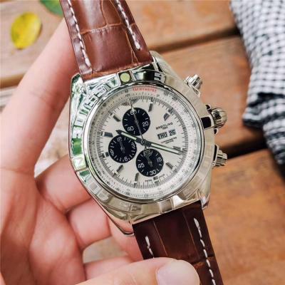 Replica Chronomat Japan Quartz Chronograph Mens Watch Brown Dial Rubber Strap C108