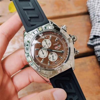 Replica Chronomat Japan Quartz Chronograph Mens Watch Brown Dial Rubber Strap C108