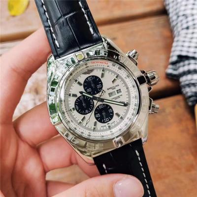 Replica Chronomat Japan Quartz Chronograph Mens Watch Brown Dial Rubber Strap C108