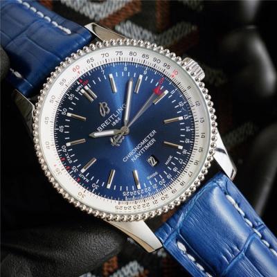 Replica Navitimer Japan Quartz Chronograph Mens Watch Blue Dial Leather Strap B C109