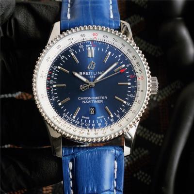 Replica Navitimer Japan Quartz Chronograph Mens Watch Blue Dial Leather Strap B C109