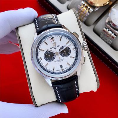 Replica Premier Japan Quartz Chronograph Mens Watch White Dial Leather Strap C125