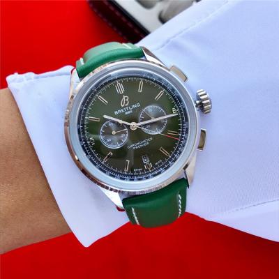 Replica Premier Japan Quartz Chronograph Mens Watch White Dial Leather Strap C125