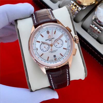 Replica Premier Japan Quartz Chronograph Mens Watch White Dial Leather Strap C125