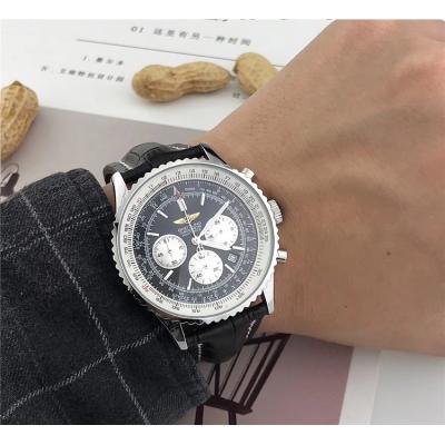 Replica Navitimer Japan Quartz Chronograph Mens Watch Blue Dial Leather Strap E01