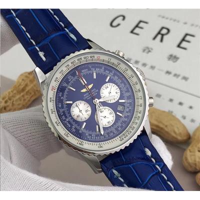 Replica Navitimer Japan Quartz Chronograph Mens Watch Blue Dial Leather Strap E01