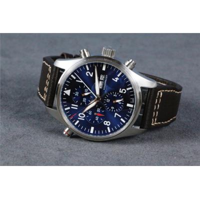 Replica Pilot A21j Automatic Movement Mens Watch Blue Dial Leather Strap E47