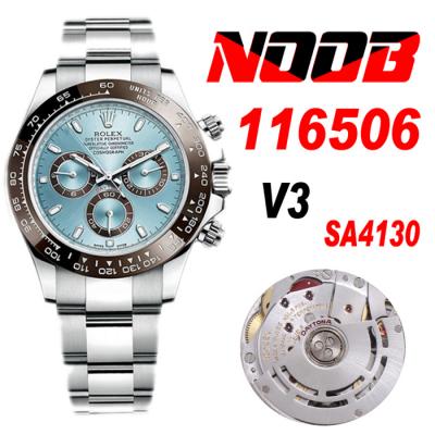 Daytona 116506 SA4130 Automatic Chronograph Mens Watch Best Edition NOOB V3 Ice Blue Dial 904L SS Bracelet CHS