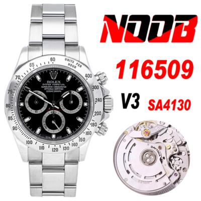 Daytona 116508 SA4130 Automatic Chronograph Mens Watch Best Edition NOOB V3 Black Dial 904L SS Bracelet CHS