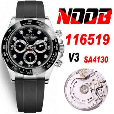 Daytona 116519 SA4130 Automatic Chronograph Mens Watch Best Edition NOOB V3 Black Diamonds Dial Oysterflex Rubber CHS