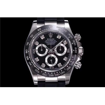 Daytona 116519 SA4130 Automatic Chronograph Mens Watch Best Edition NOOB V3 Black Diamonds Dial Oysterflex Rubber CHS