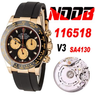 Daytona 116518 SA4130 Automatic Chronograph Mens Watch Best Edition NOOB V3 YG Black Dial Oysterflex Rubber CHS