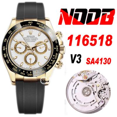 Daytona  116518  SA4130 Automatic Chronograph Mens Watch Best Edition NOOB V3 YG White Dial Oysterflex Rubber CHS