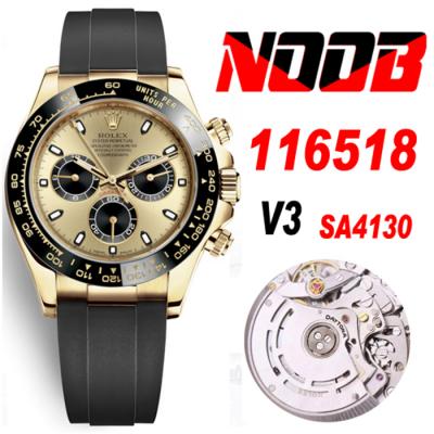 Daytona 116518  SA4130 Automatic Chronograph Mens Watch Best Edition NOOB V3 YG Champagne Dial Oysterflex Rubber CHS