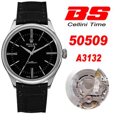 BSF Cellini Time 50509 A3132 Automatic Mens Watch Black Dial Leather Strap Best Edition