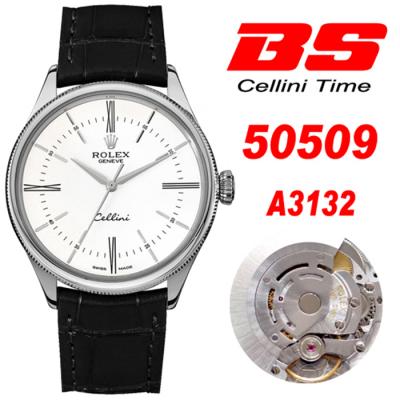 BSF Cellini Time 50509 A3132 Automatic Mens Watch White Dial Leather Strap Best Edition