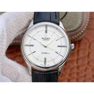 BSF Cellini Time 50509 A3132 Automatic Mens Watch White Dial Leather Strap Best Edition