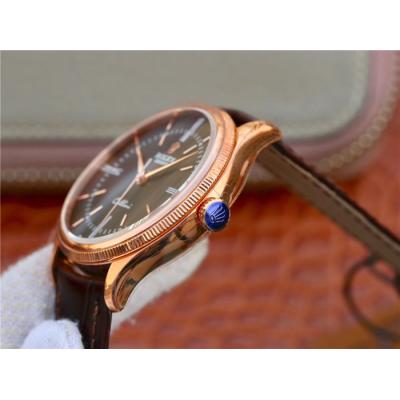 BSF Cellini Time 50505 A3132 Automatic Mens Watch Rose Gold Black Dial Leather Strap Best Edition