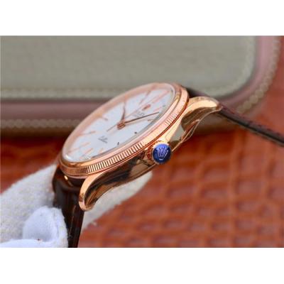 BSF Cellini Time 50505 A3132 Automatic Mens Watch Rose Gold White Dial Leather Strap Best Edition