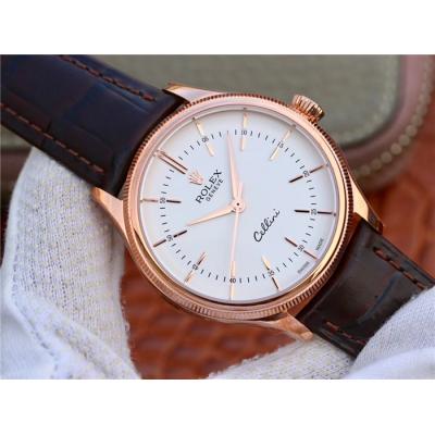 BSF Cellini Time 50505 A3132 Automatic Mens Watch Rose Gold White Dial Leather Strap Best Edition