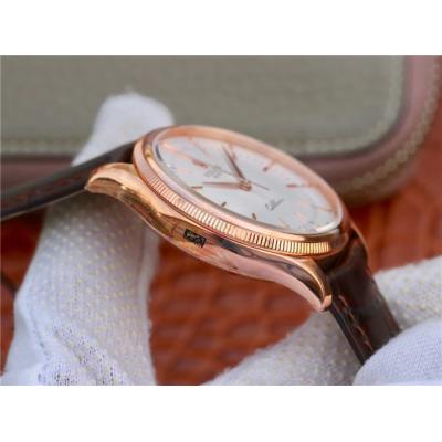 BSF Cellini Time 50505 A3132 Automatic Mens Watch Rose Gold White Dial Leather Strap Best Edition