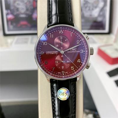 Replica Portugieser 7750 Automatic Movement Mens Watch Red Dial Leather Strap E177