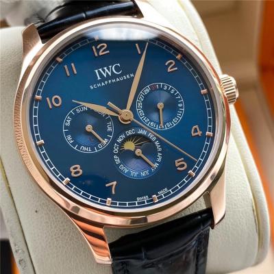 Replica Portugieser A21j Automatic Movement Mens Watch Blue Dial Leather Strap A E178