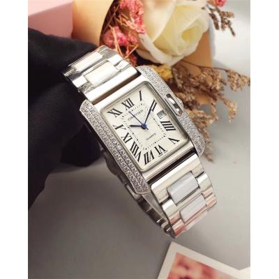 Replica Tank Swiss Quartz Movement Womens Watch White Dial Stainless Steel A E26