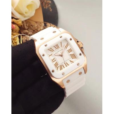 Replica Santos Swiss Quartz Movement Womens Watch White Dial Rubber Strap A E27