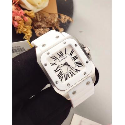 Replica Santos Swiss Quartz Movement Womens Watch White Dial Rubber Strap B E27