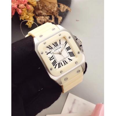 Replica Santos Swiss Quartz Movement Womens Watch White Dial Rubber Strap B E27