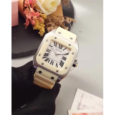 Replica Santos Swiss Quartz Movement Womens Watch White Dial Rubber Strap B E27