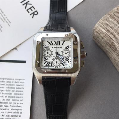 Replica Santos Japan Quartz Chronograph Movement Mens Watch White Dial Leather Strap E44