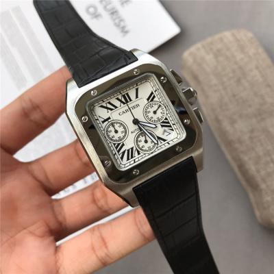 Replica Santos Japan Quartz Chronograph Movement Mens Watch White Dial Leather Strap E44