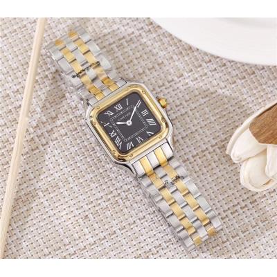 Replica Panthère Swiss Quartz Movement Womens Watch Black Dial Two Tone Yellow Gold A E68