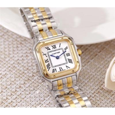 Replica Panthère Swiss Quartz Movement Womens Watch Black Dial Two Tone Yellow Gold A E68