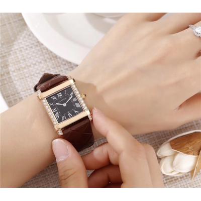 Replica Tank Swiss Quartz Movement Womens Watch Black Dial Leather Strap B E69