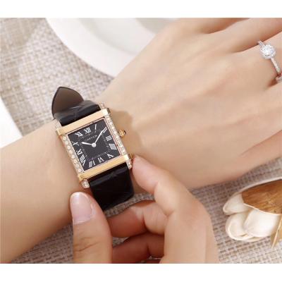 Replica Tank Swiss Quartz Movement Womens Watch Black Dial Leather Strap B E69