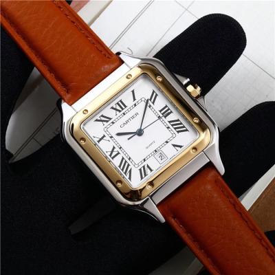 Replica Panthère Swiss Quartz Movement Mens Watch White Dial Leather Strap A E72